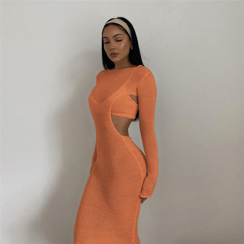 Small Vest Round Neck Long Sleeve Dress Two-piece Women