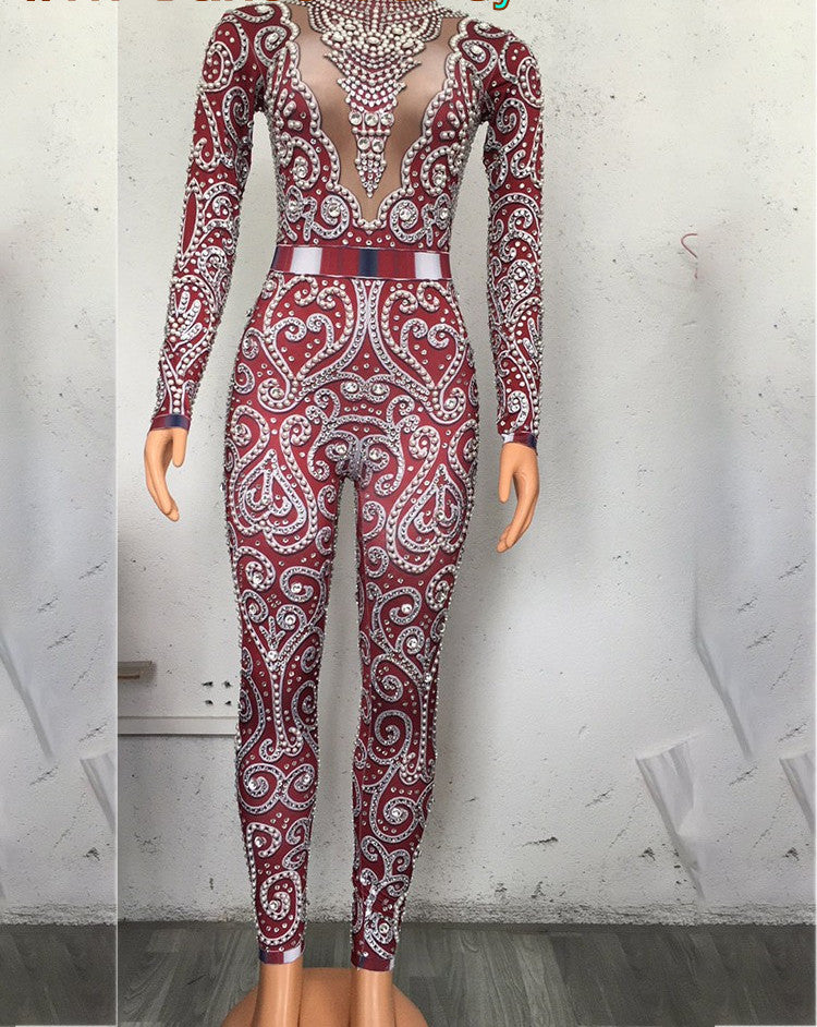 Women's Slim Fit Bodysuit Rhinestone Performance Costume