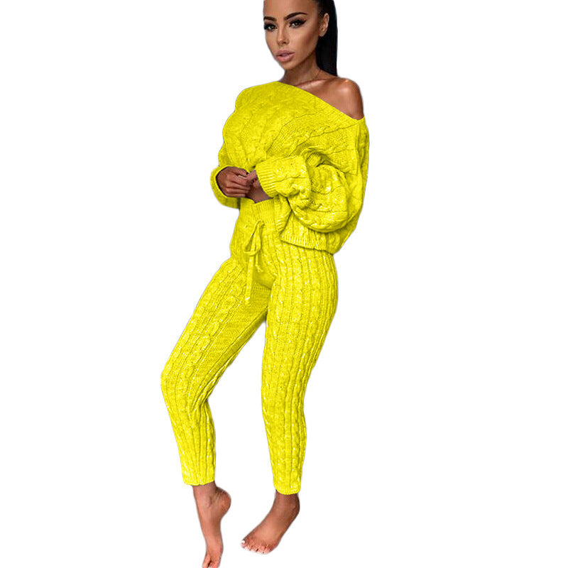 Autumn Winter Women Knitted Tracksuit Two Piece Set Women