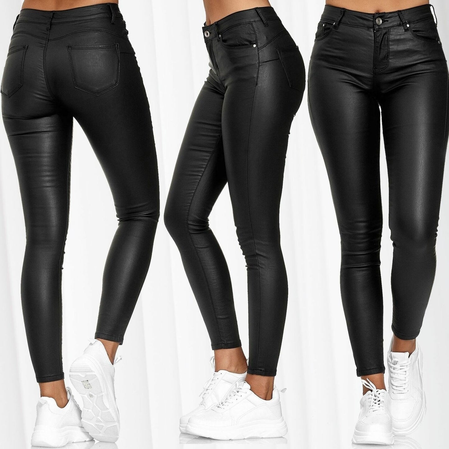 Womens PU Casual Pants Foot Pants