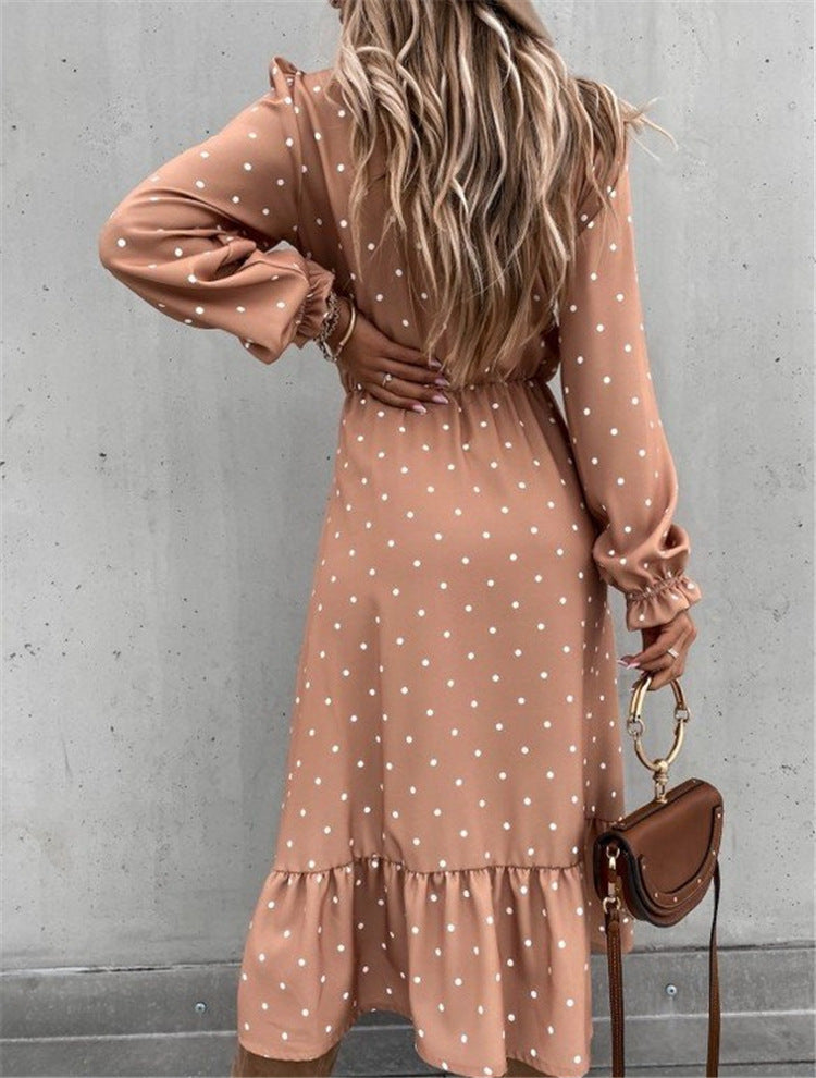 Polka dot su fold print long sleeve dress