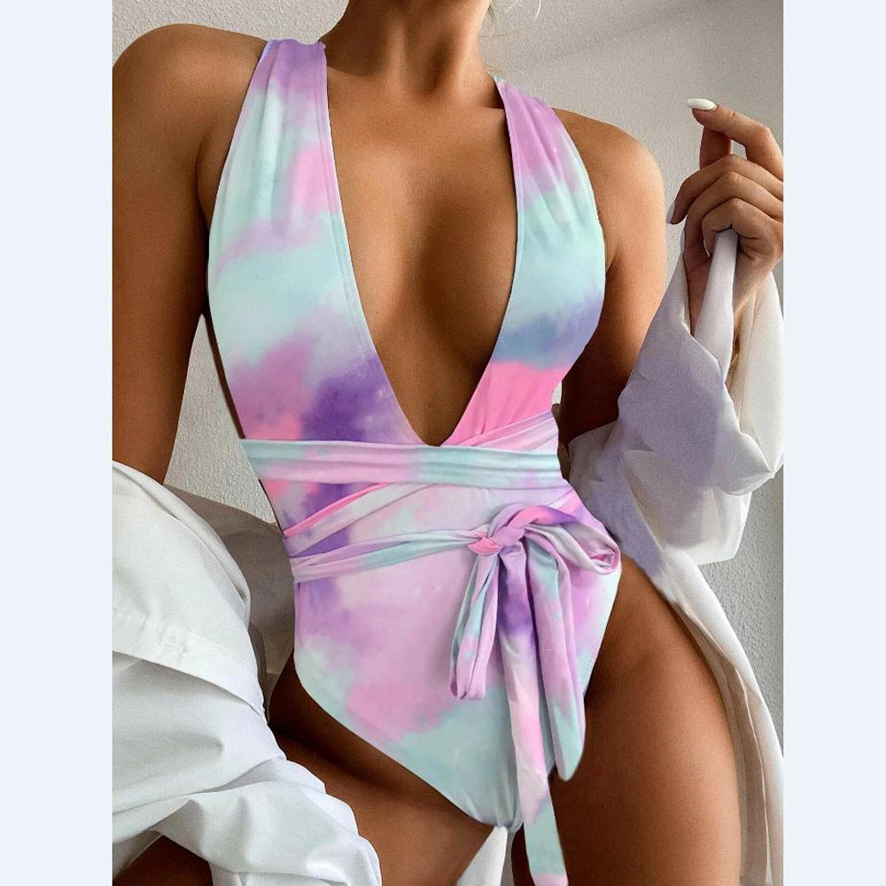 Fashion Sexy Gradient Deep V One-piece Swimsuit