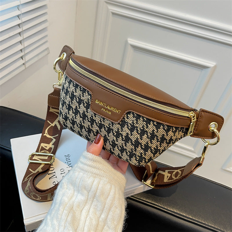 Popular New Autumn And Winter Houndstooth Hand Holding Saddle Bag Casual Shoulder Messenger Bag